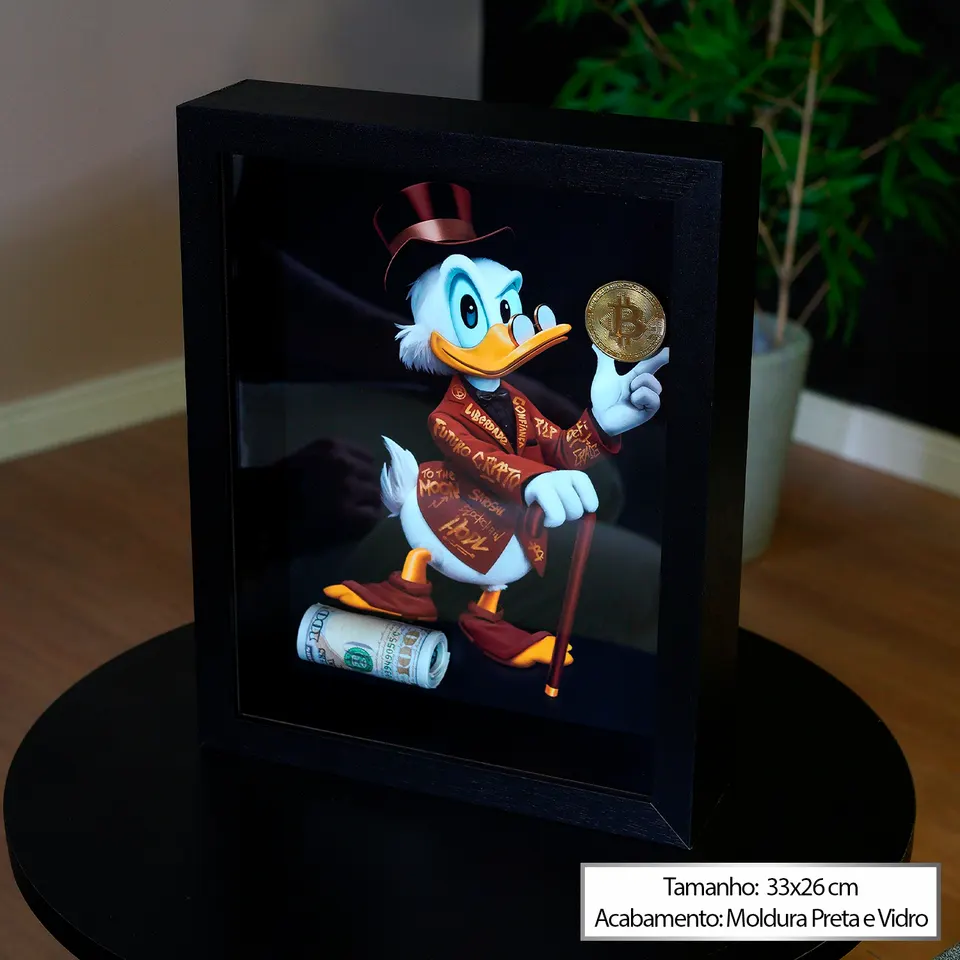 Quadro The Duck's Bitcoin em mesa