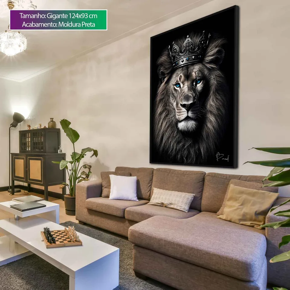 Quadro Leão Soberano com moldura premium - versão gigante