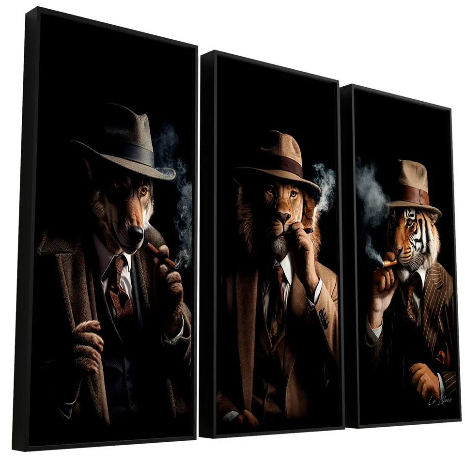 Quadro Animais Gangsters 3 Peças - Combinações | QuadrosDecorativos.com