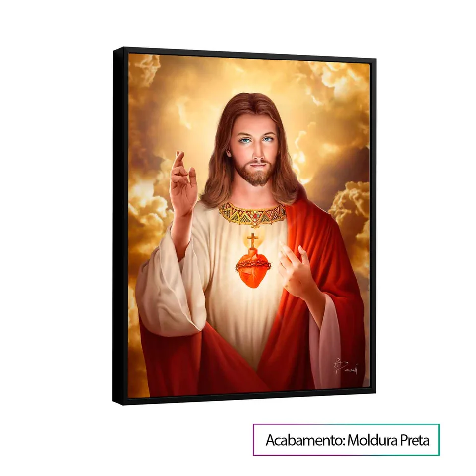 Quadro Sagrado Coração de Jesus moldura interna branca