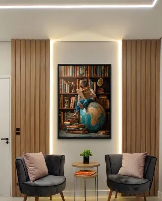 Quadro Um Mundo de Conhecimento na casa de Michelly