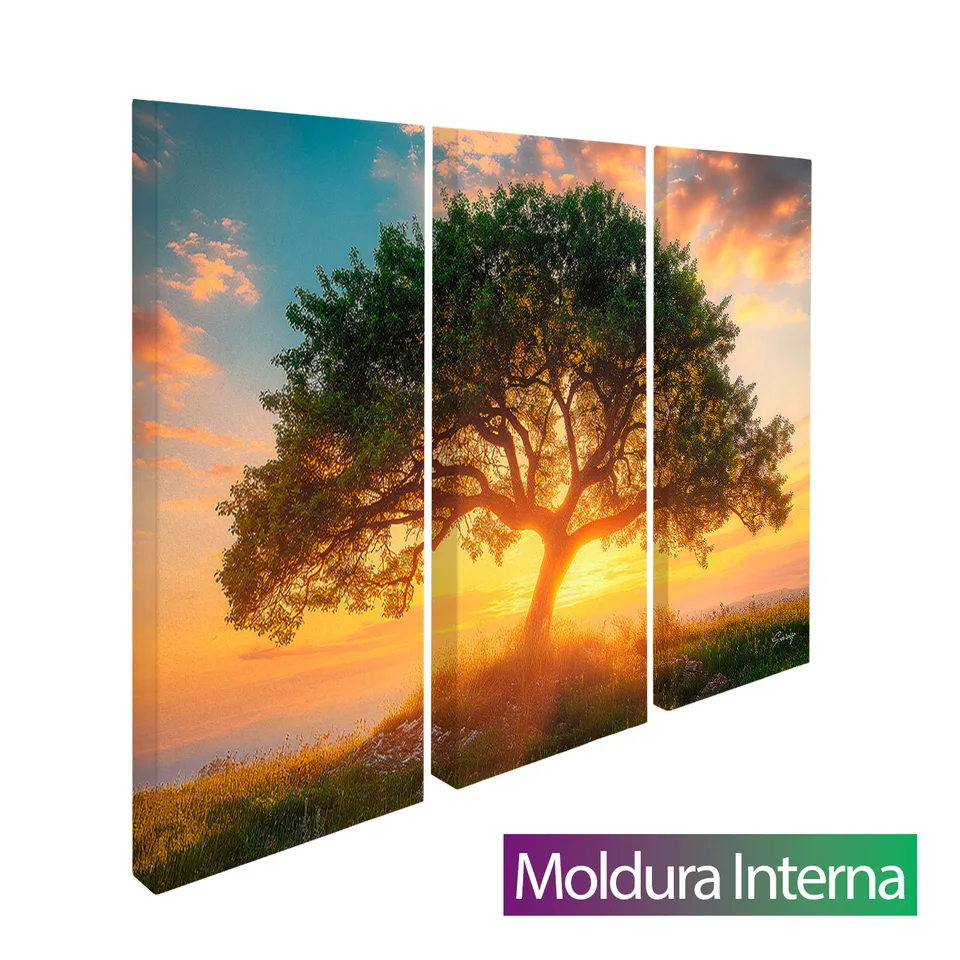 Quadro Árvore ao Entardecer 3 Peças — Moldura Interna, Médio 93x62