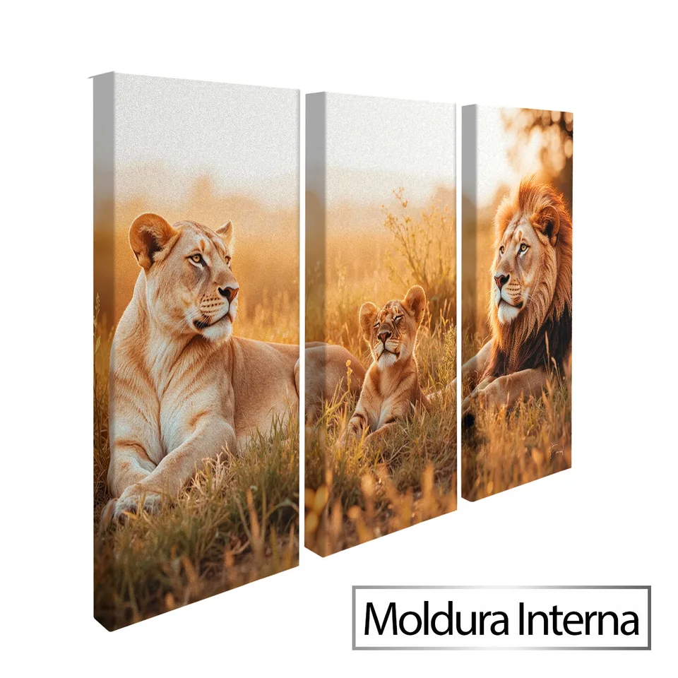 Quadro O Repouso dos Leões 3 Peças — Moldura Interna, Médio 93x62