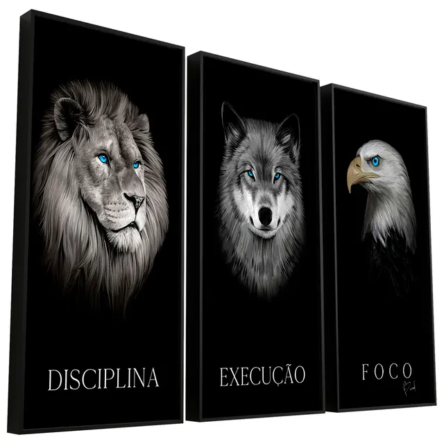 Quadro Disciplina, Execução e Foco 3 Peças - Arquétipos | QuadrosDecorativos.com