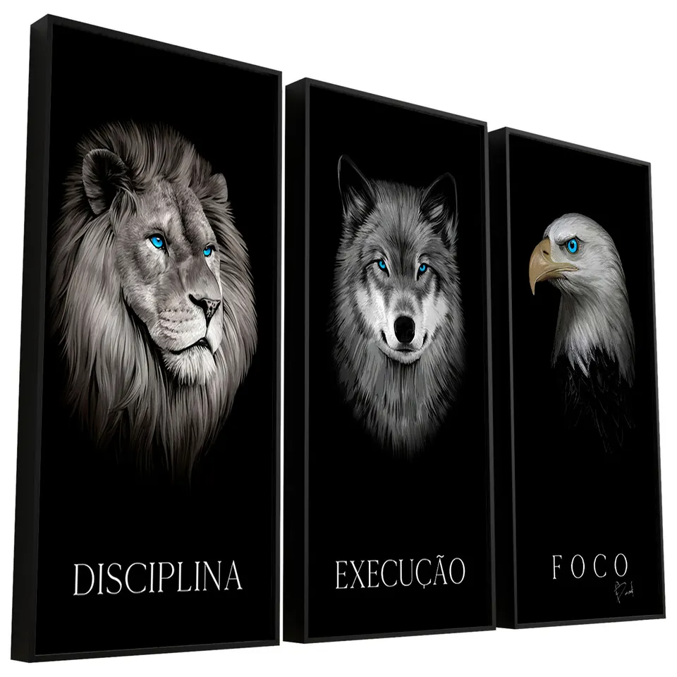 Quadro Disciplina, Execução e Foco 3 Peças - Arquétipos | QuadrosDecorativos.com