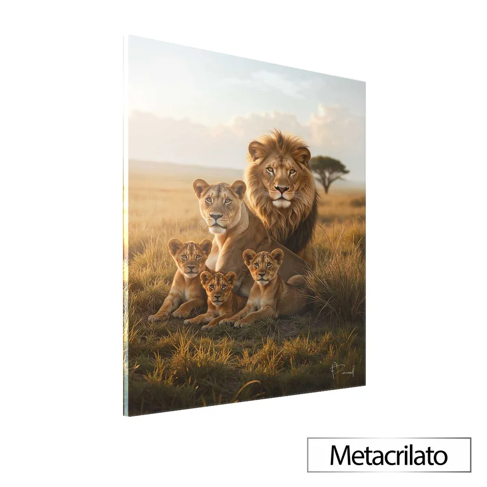 Quadro Família de Leões na Savana Metacrilato