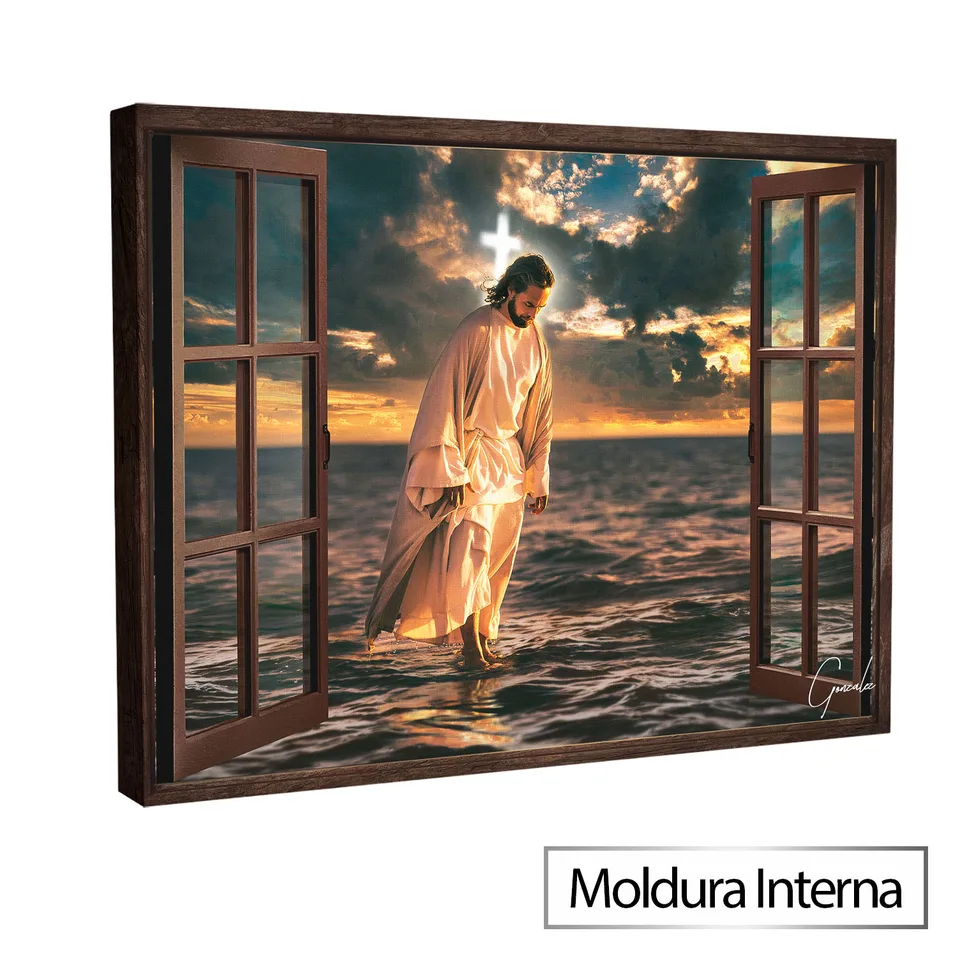 Quadro Jesus Sempre Está Presente — Moldura Interna, Médio 64x48