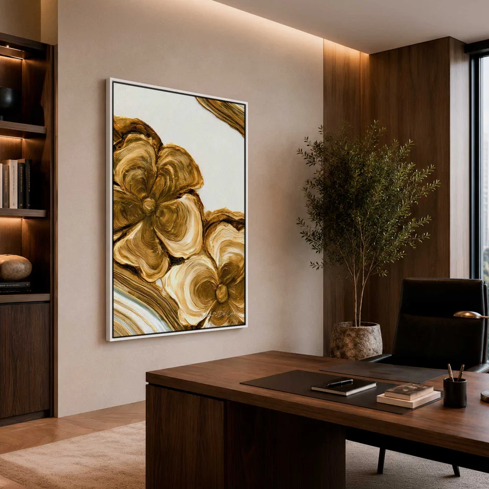 Quadro Floral Dourado Amadeirado — foto 4