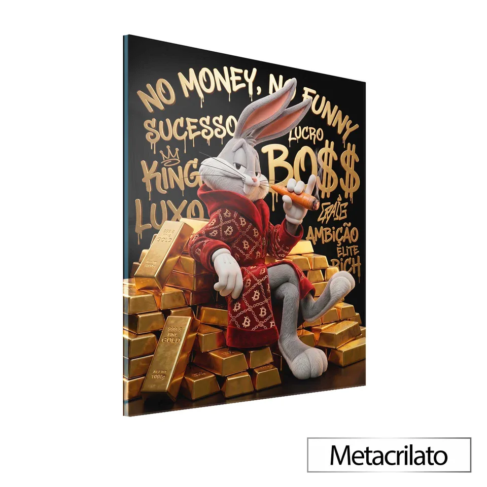 Quadro The Boss Bunny Grafite Dourado