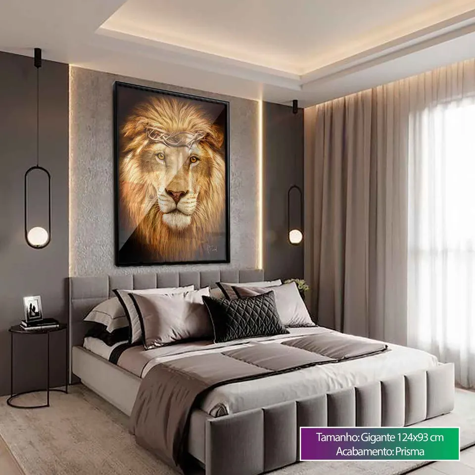 Quadro Leão de Judá em quarto de casal