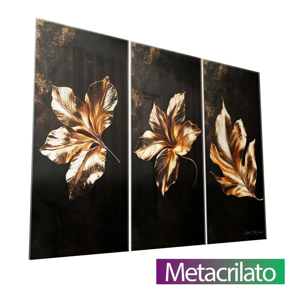7020 Quadro Harmonia de Folhas Douradas 3 Peças (10)