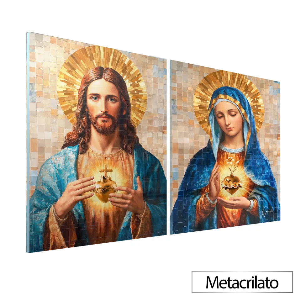 Quadro Sagrado Amor de Jesus e Maria 2 Peças