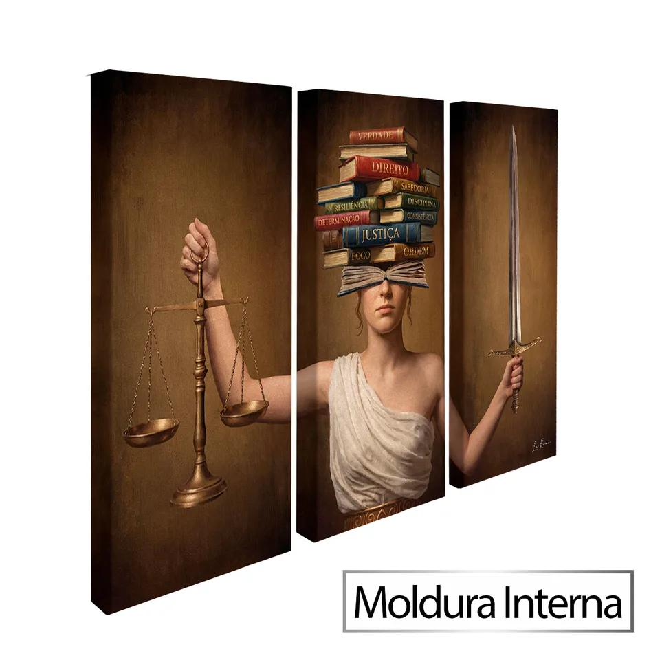 Quadro Themis Guardiã da Lei 3 Peças — Moldura Interna, Médio 93x62