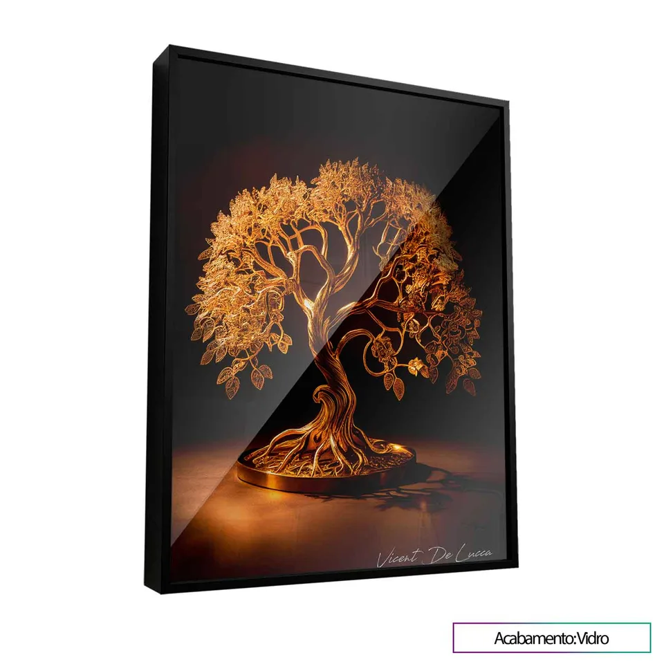 Quadro Árvore da Vida de Ouro com vidro
