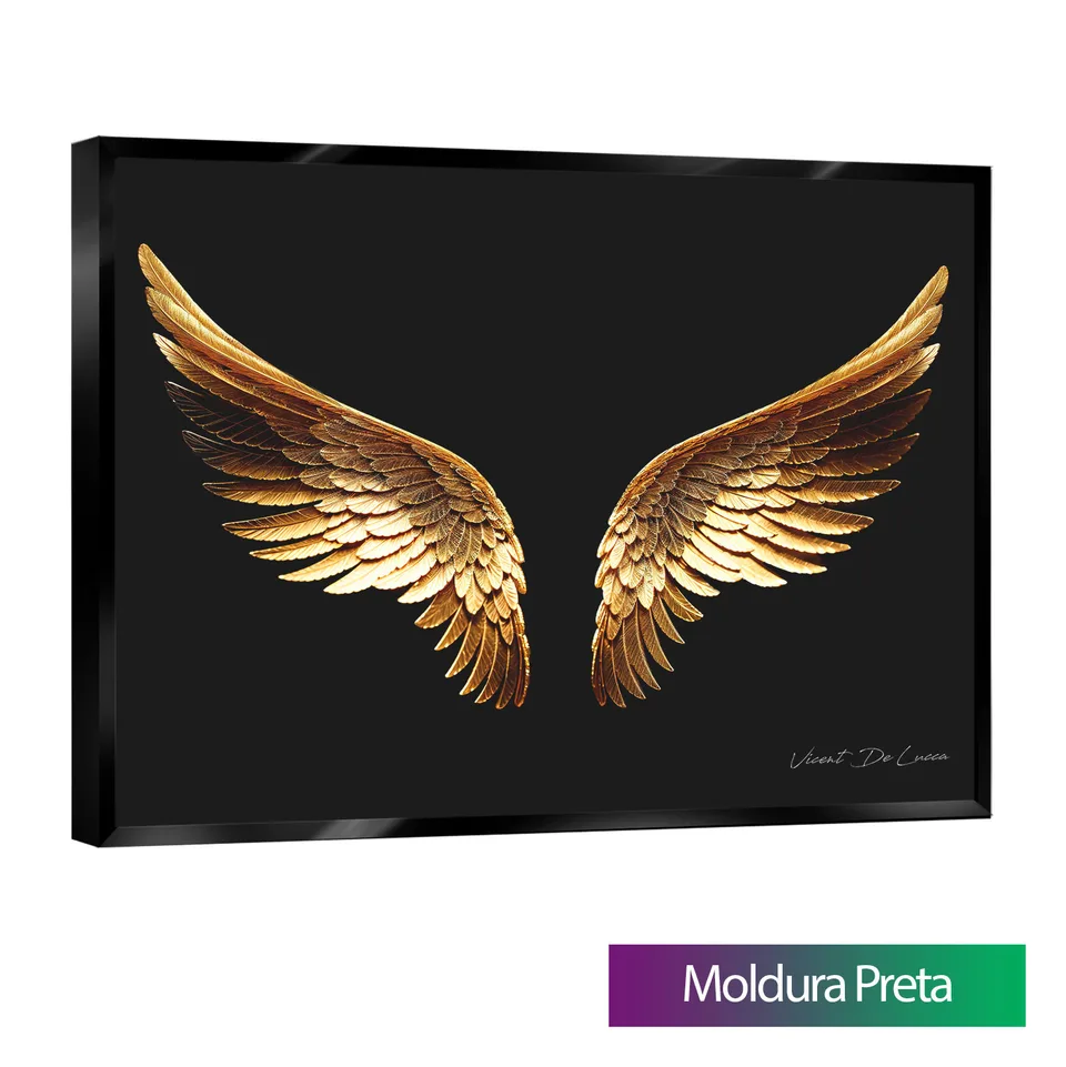 Quadro Asas Douradas com Moldura de Filete preta