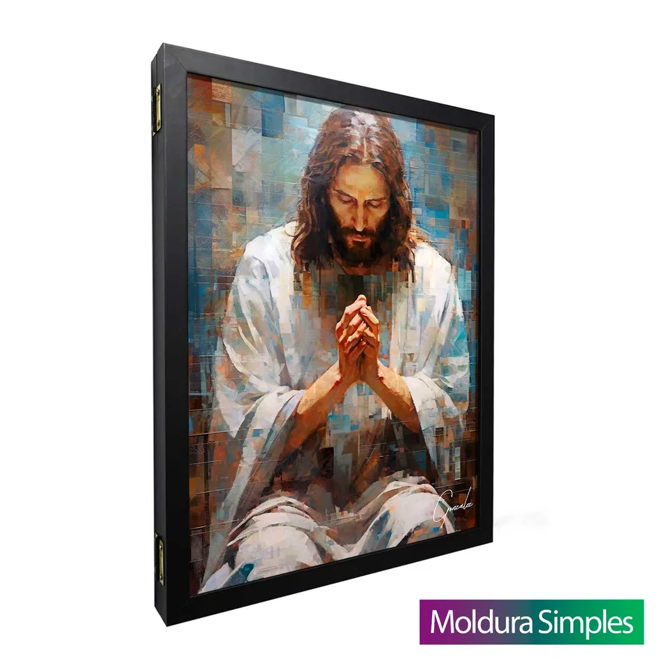 Quadro Para Esconder Caixa de Luz - Jesus Grid Art — Moldura Simples, Vertical 48x64