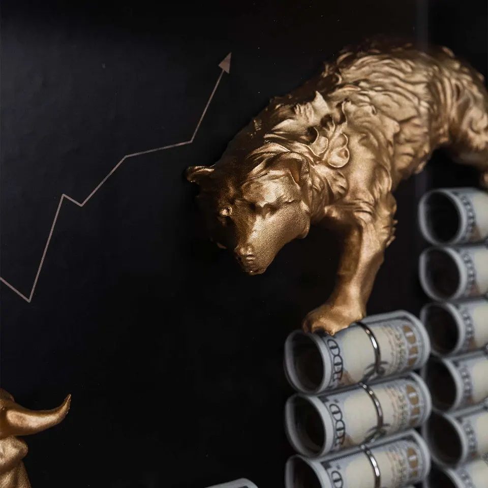 the golden financial chart — detalhe dos elementos em alto relevo