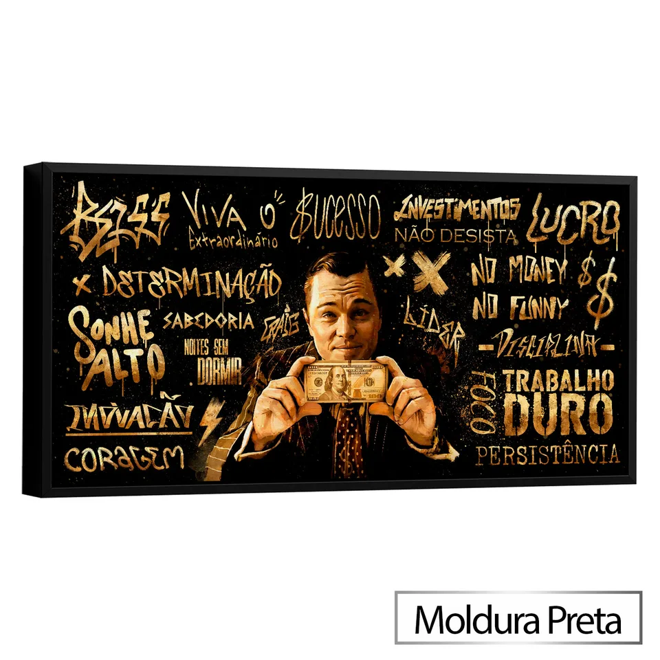 Quadro Lobo de Wall Street Grafite Dourado