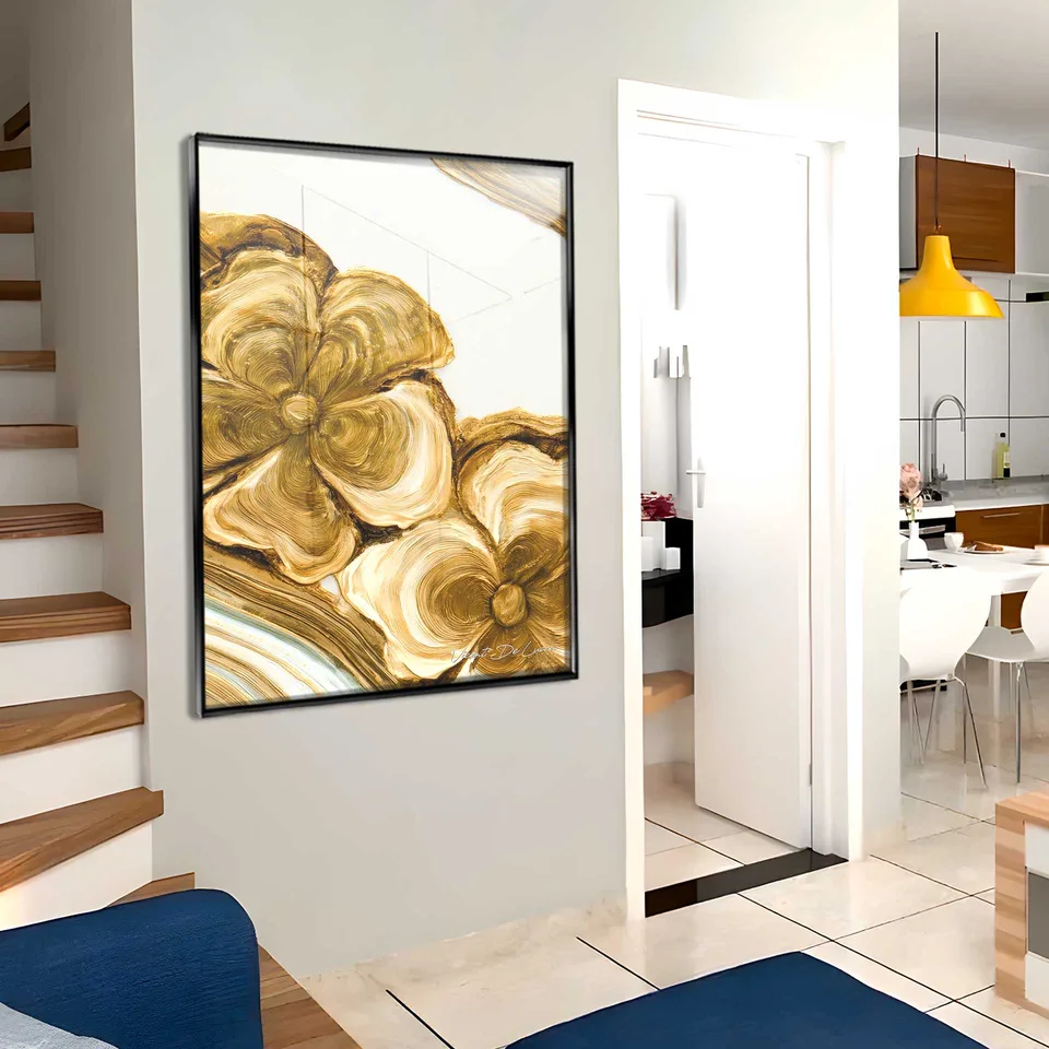 Quadro Floral Dourado Amadeirado — foto 2