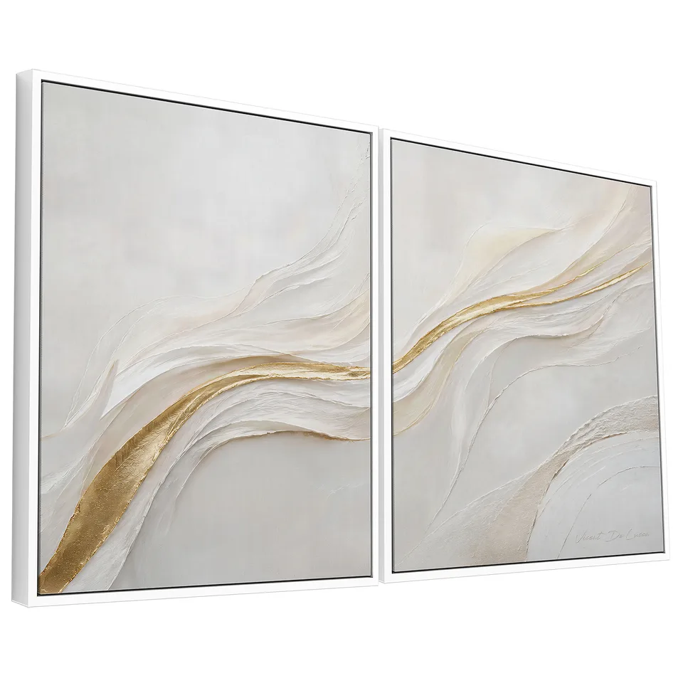 Quadro Abstrato Harmonia Dourada 2 Peças