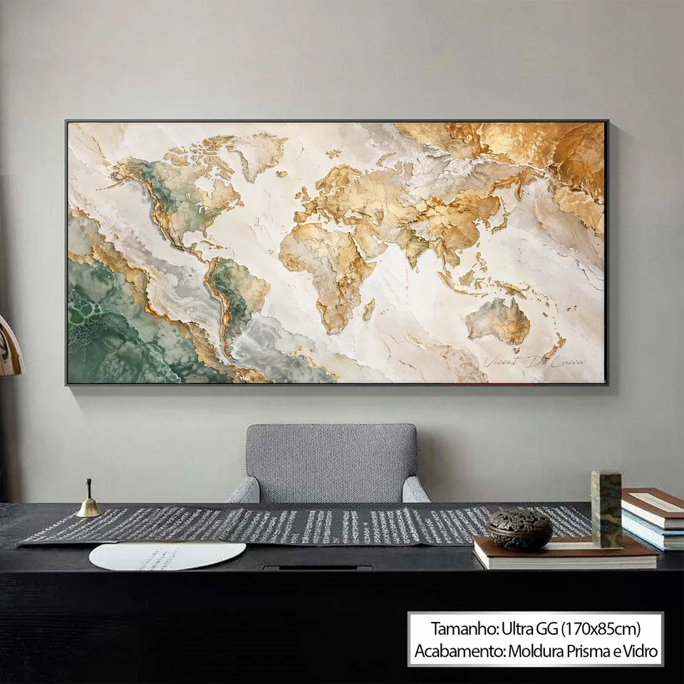 Quadro Abstrato Mapa Mundi Tinta e Ouro — foto 3