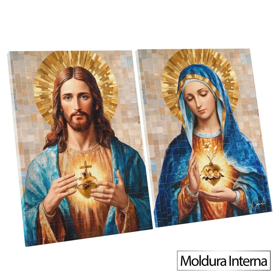 Quadro Sagrado Amor de Jesus e Maria 2 Peças