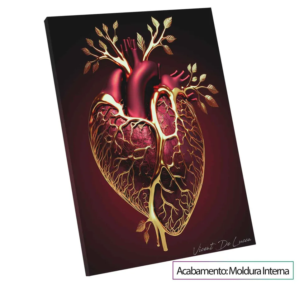 Quadro Coração Florescer Dourado — Moldura Interna, Médio 64x48