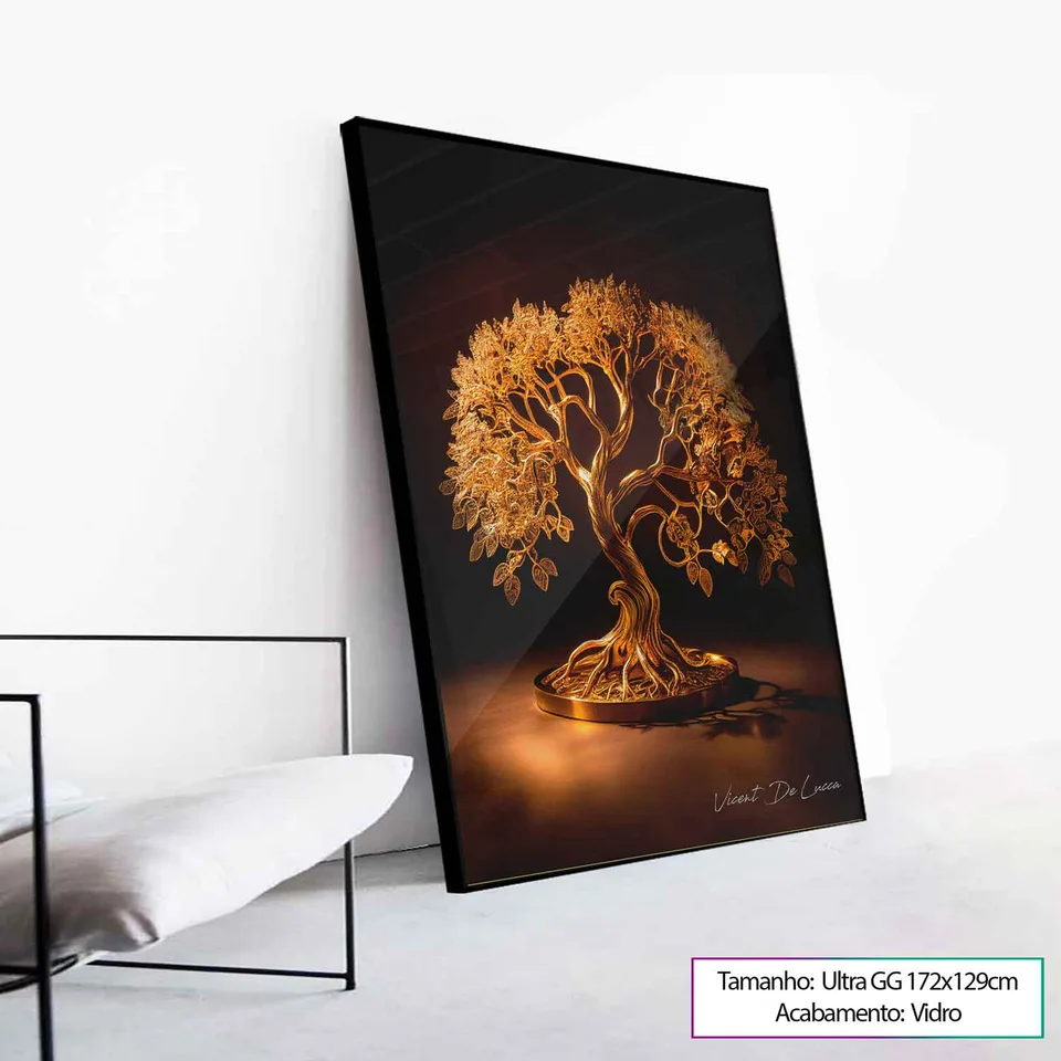 Quadro Árvore da Vida de Ouro com vidro apoiado no chão