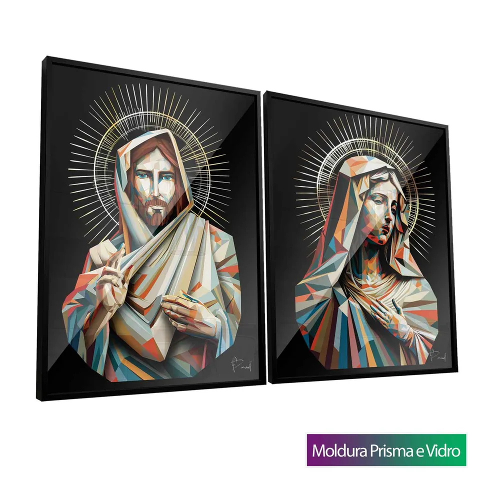 Quadro Jesus e Maria Geométricos 2 Peças — foto 9