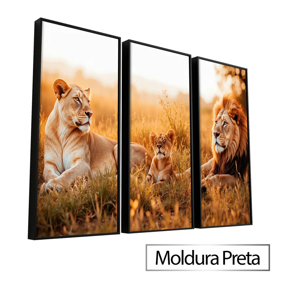 Quadro O Repouso dos Leões 3 Peças