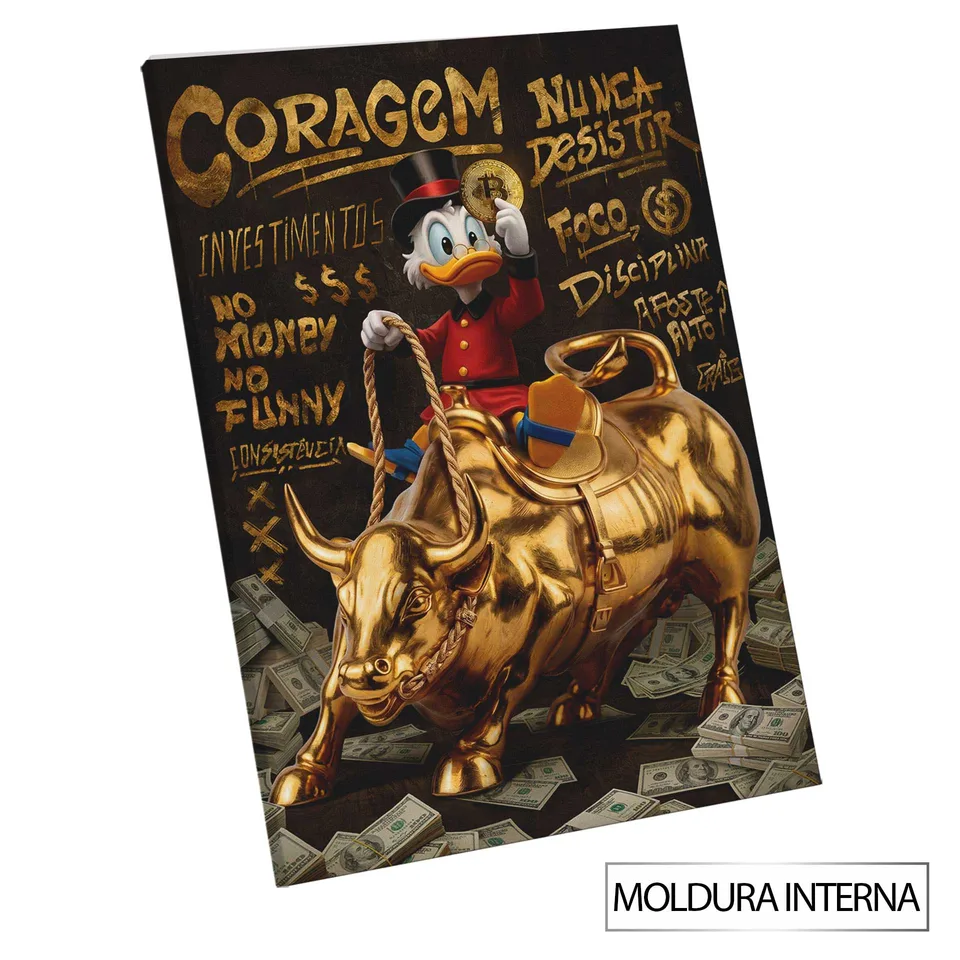 Quadro The Duck's Wall Street Grafite Dourado — Moldura Interna, Médio 64x48