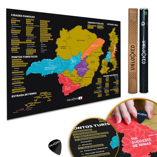 Mapa de Minas Gerais de Raspar Unlocked Médio 82x60CM - Mapa de Raspar | QuadrosDecorativos.com