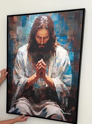 Quadro Jesus Grid Art na casa de Ariadne J. M. Garotti