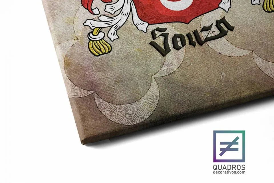 Quadro brasão familia sousa em tela com detalhe a esquerda