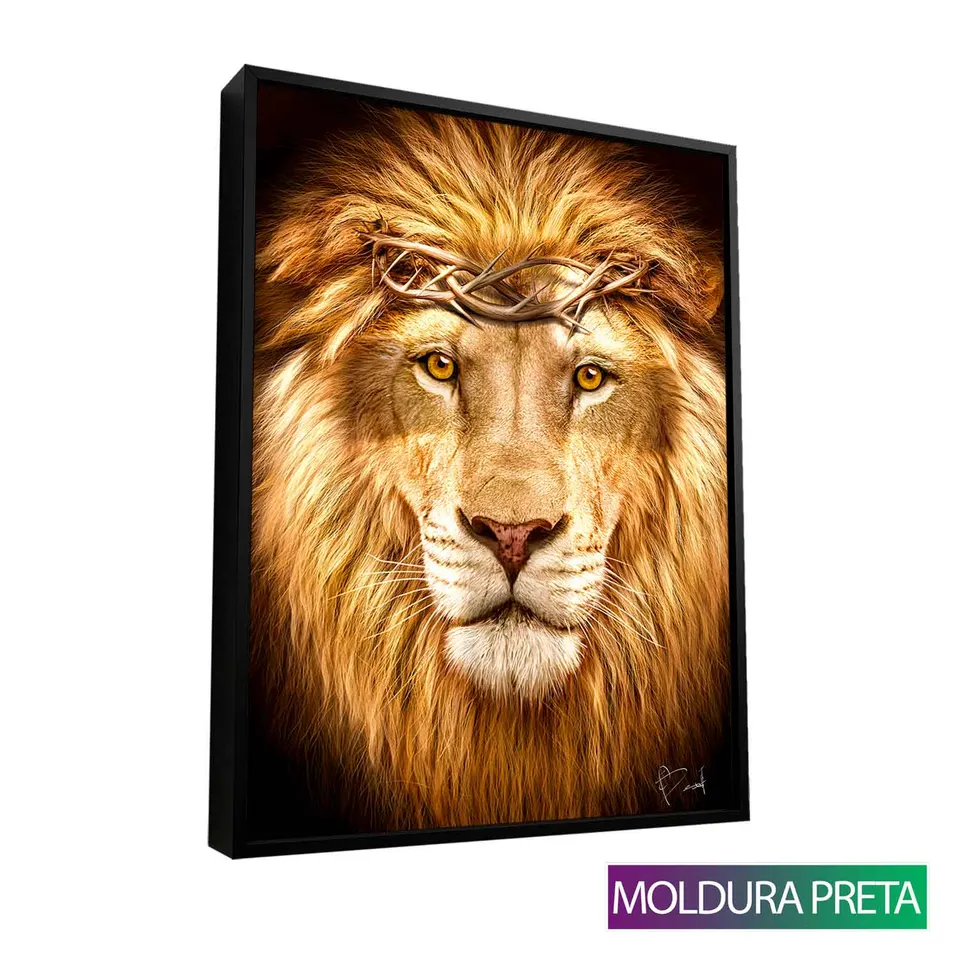 Quadro decorativo Leão de Judá Moldura Preta