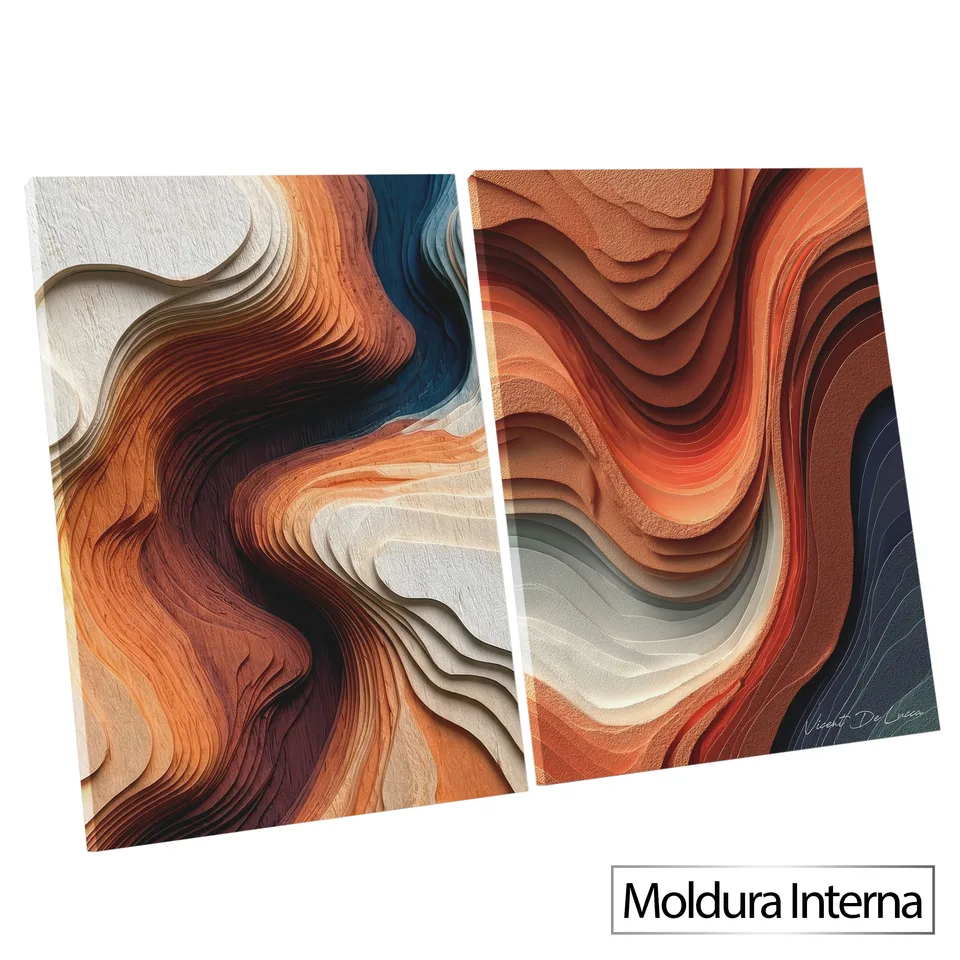 Quadro Fluxo Entre Curvas - 2 Peças — Moldura Interna, Médio 64x48