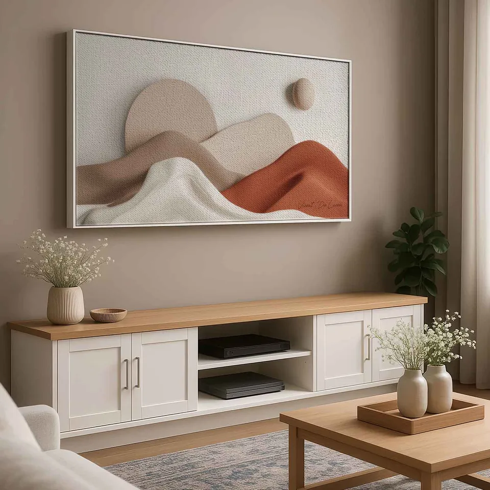 Quadro Paisagem Essencial com moldura branca na sala