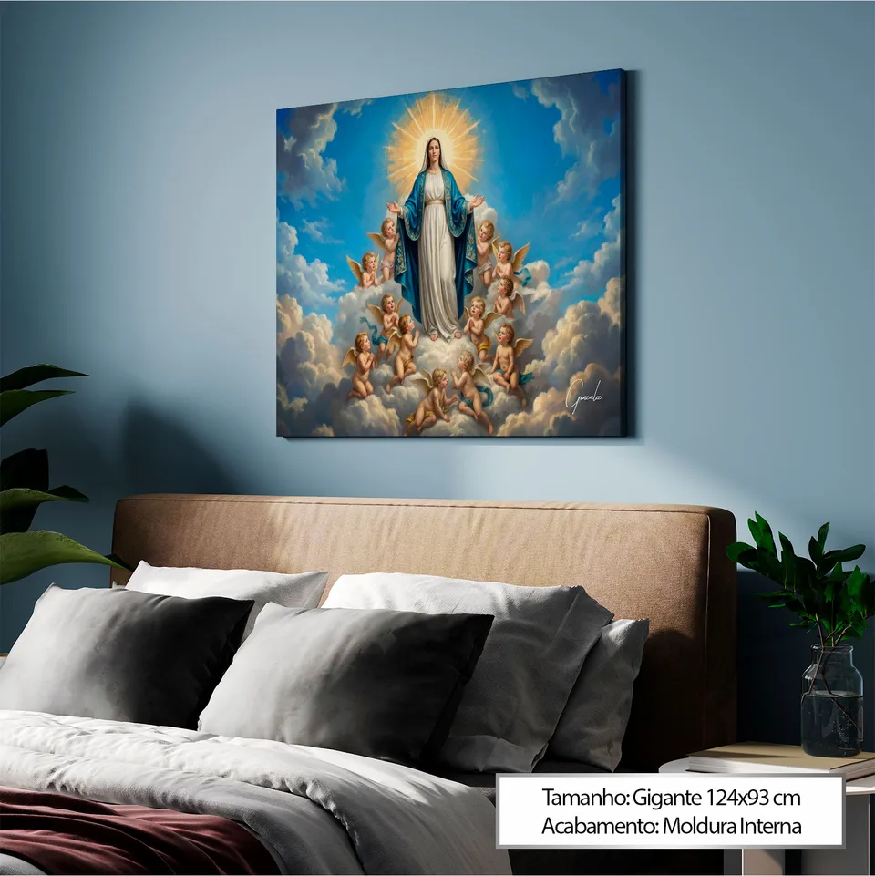 maria imaculada — contexto celestial completo com profundidade visual