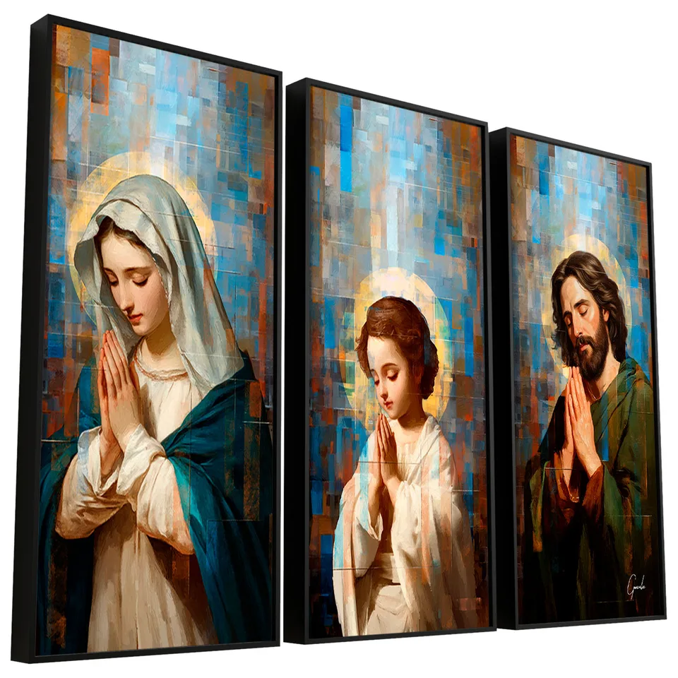 Quadro Sagrada Família Grid Art 3 Peças