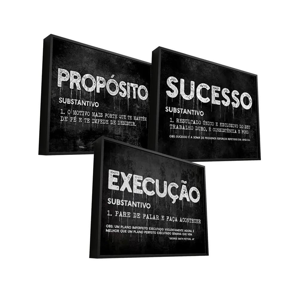 Combo Quadros Propósito, Sucesso e Execução - Quadros de Motivação | QuadrosDecorativos.com