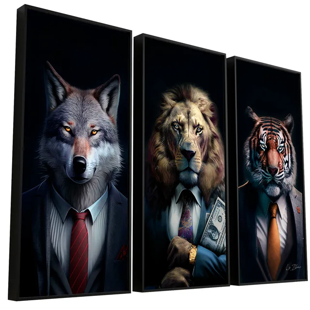 Quadro Empresários do Mundo Animal 3 peças - Combinações | QuadrosDecorativos.com
