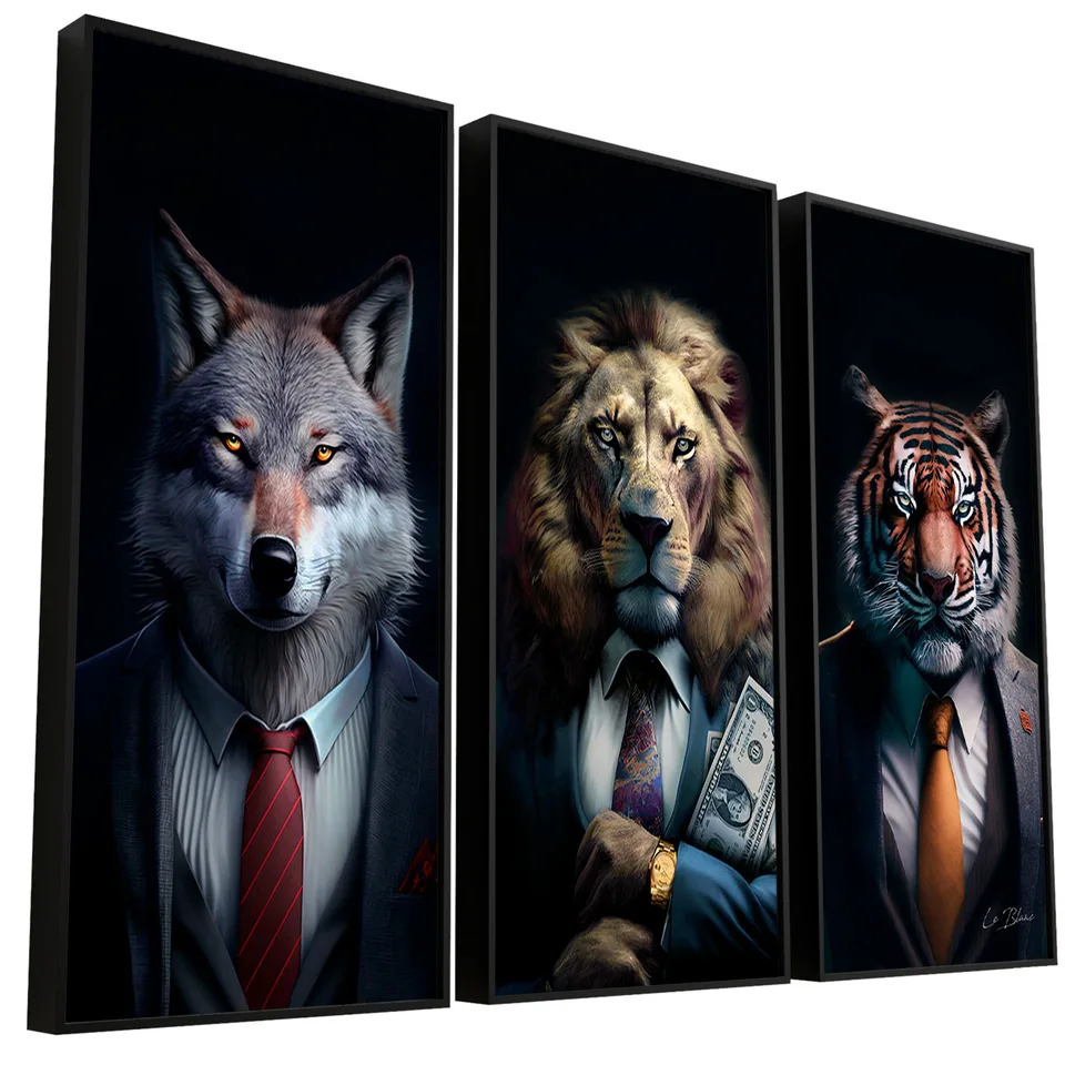 Quadro Empresários do Mundo Animal 3 peças - Combinações | QuadrosDecorativos.com