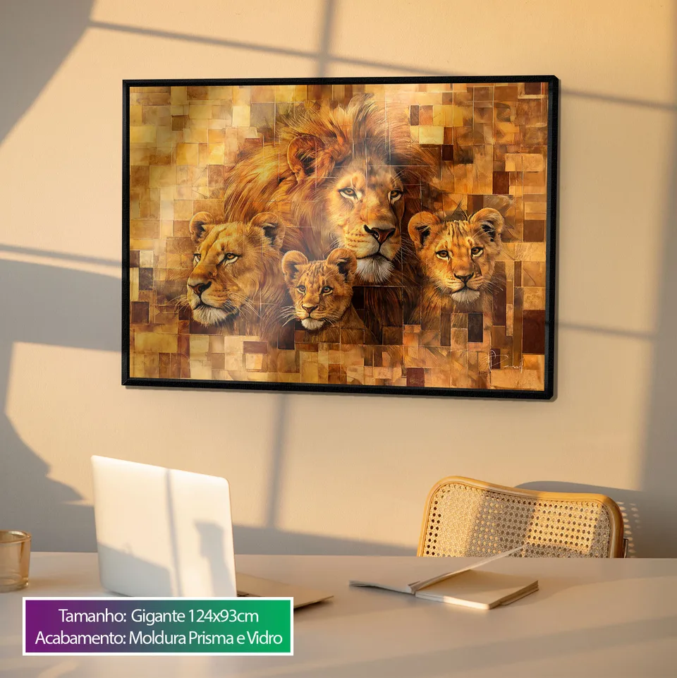 8929 Quadro Família de Leão Amadeirada (2)