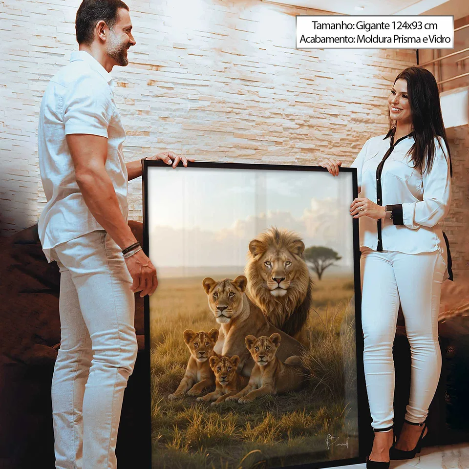 Quadro Família de Leões na Savana com casal