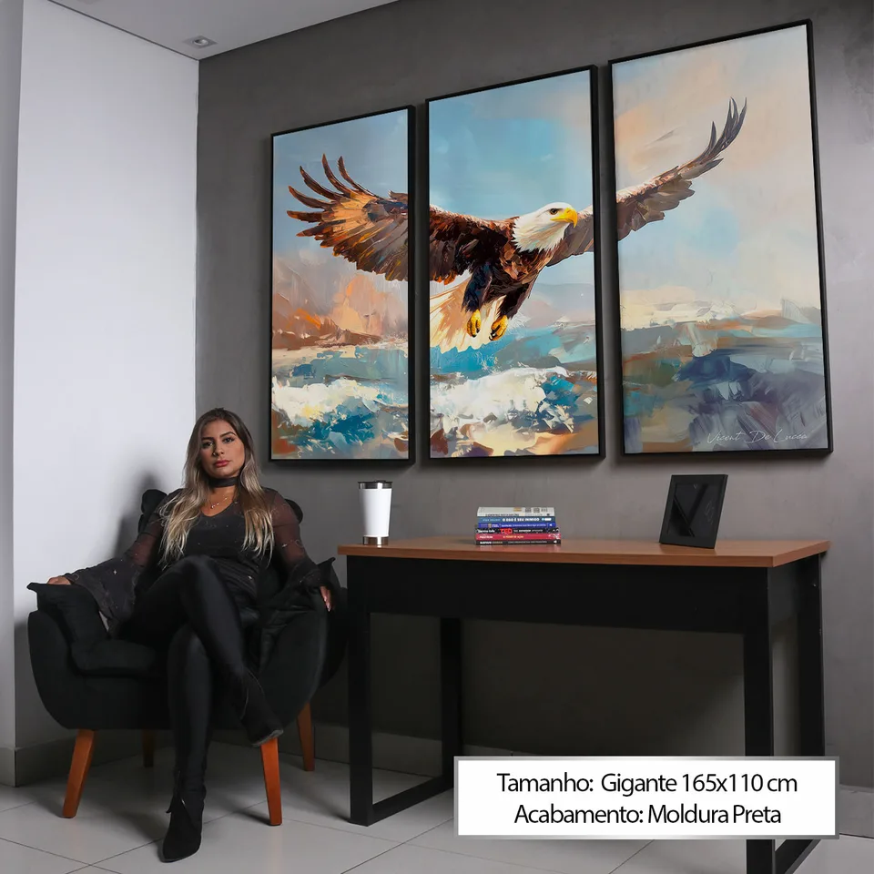 7086 Quadro Águia Sobre o Mar 3 Peças (6)
