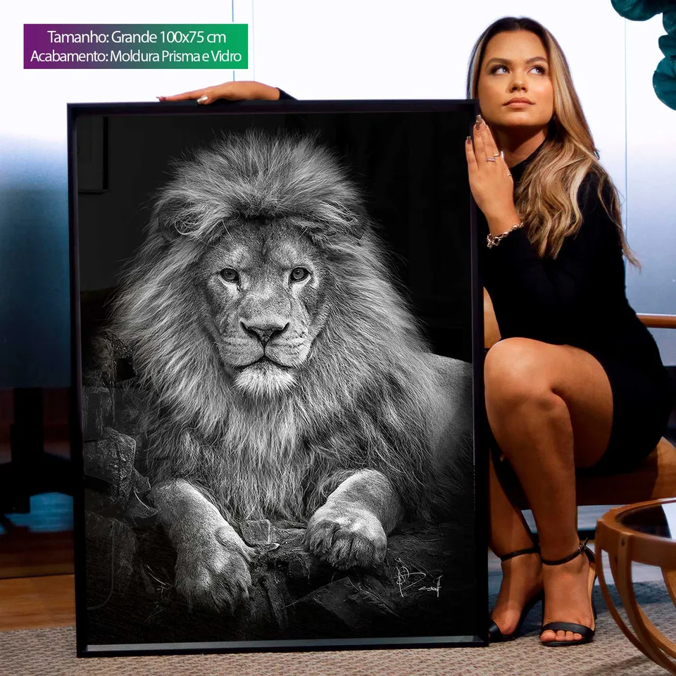 8184 Quadro Leão na Pedra Preto e Branco (11)