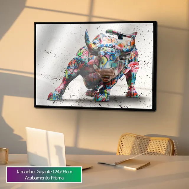 Touro de Wall Street Grafite acima da mesa em home office