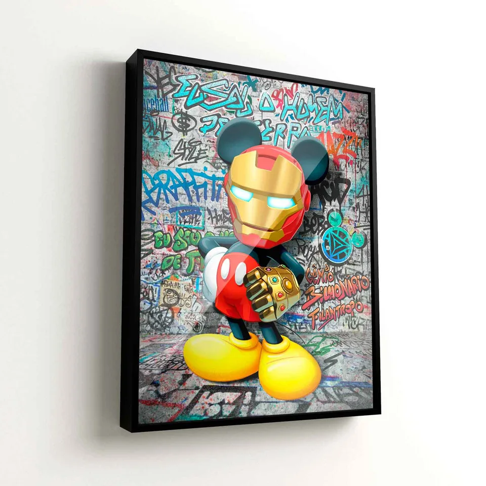 Quadro Decorativo Mickey Homem de Ferro Manopla do Universo quadro decorativo para sala mascara de ferro quadro decorativo para quarto máscara de ferro