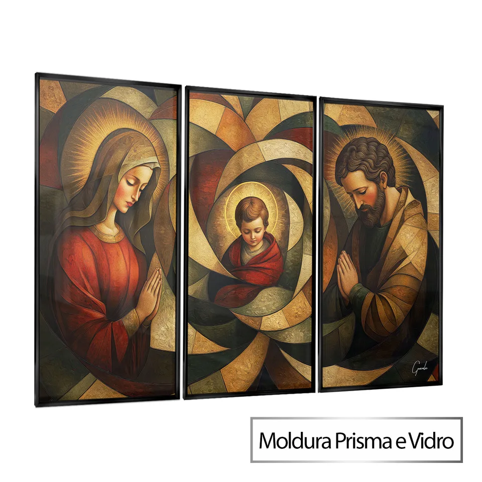 7058 Quadro Sagrada Família CubismArt 3 Peças (2)