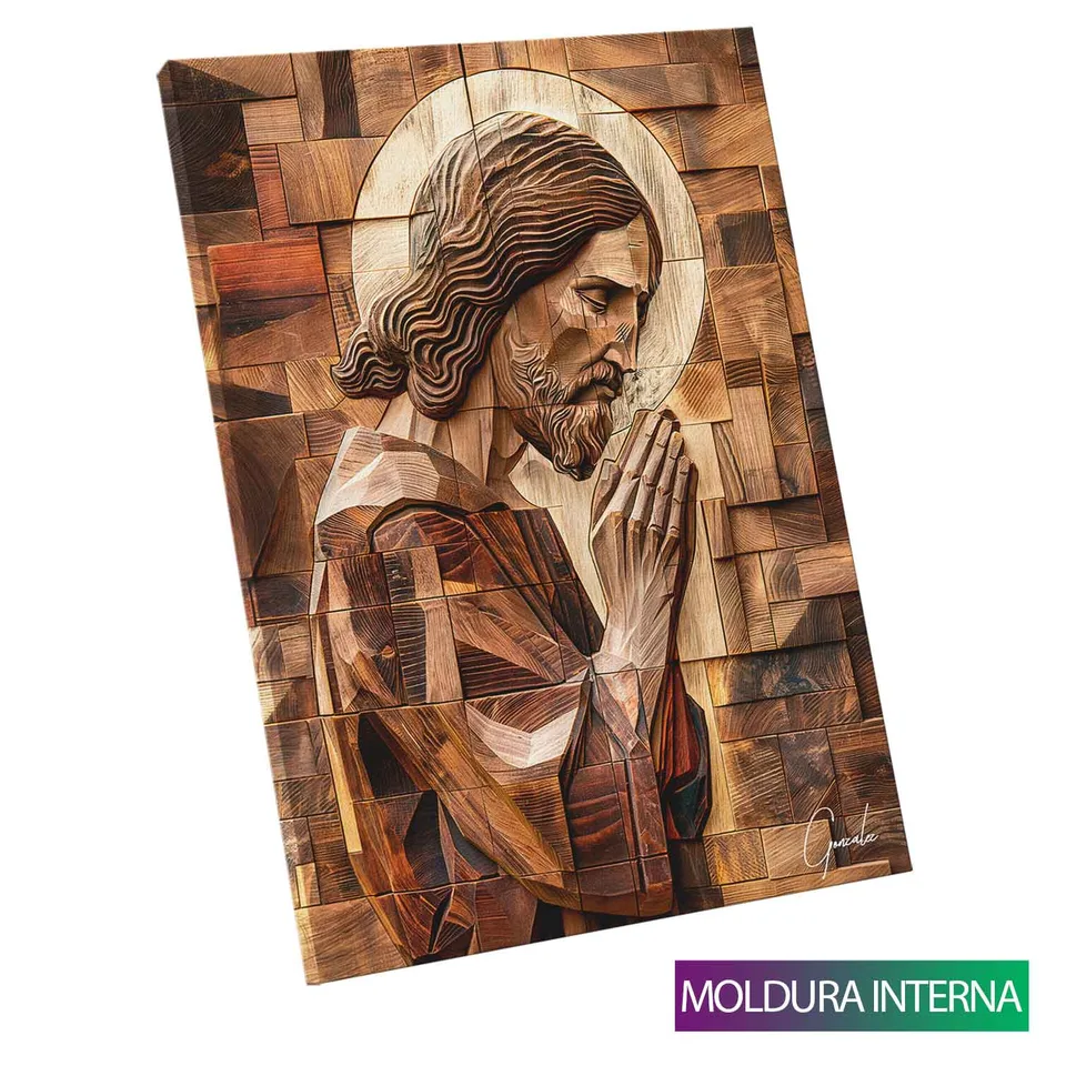 Quadro Jesus Madeiras Divinas — Moldura Interna, Médio 64x48